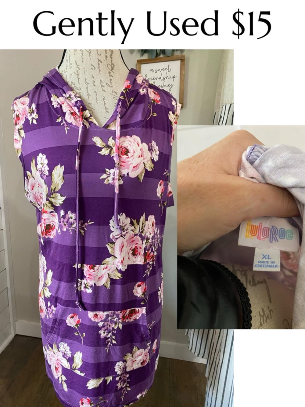 LuLaRoe Purple Floral Hooded Sleeveless Tunic